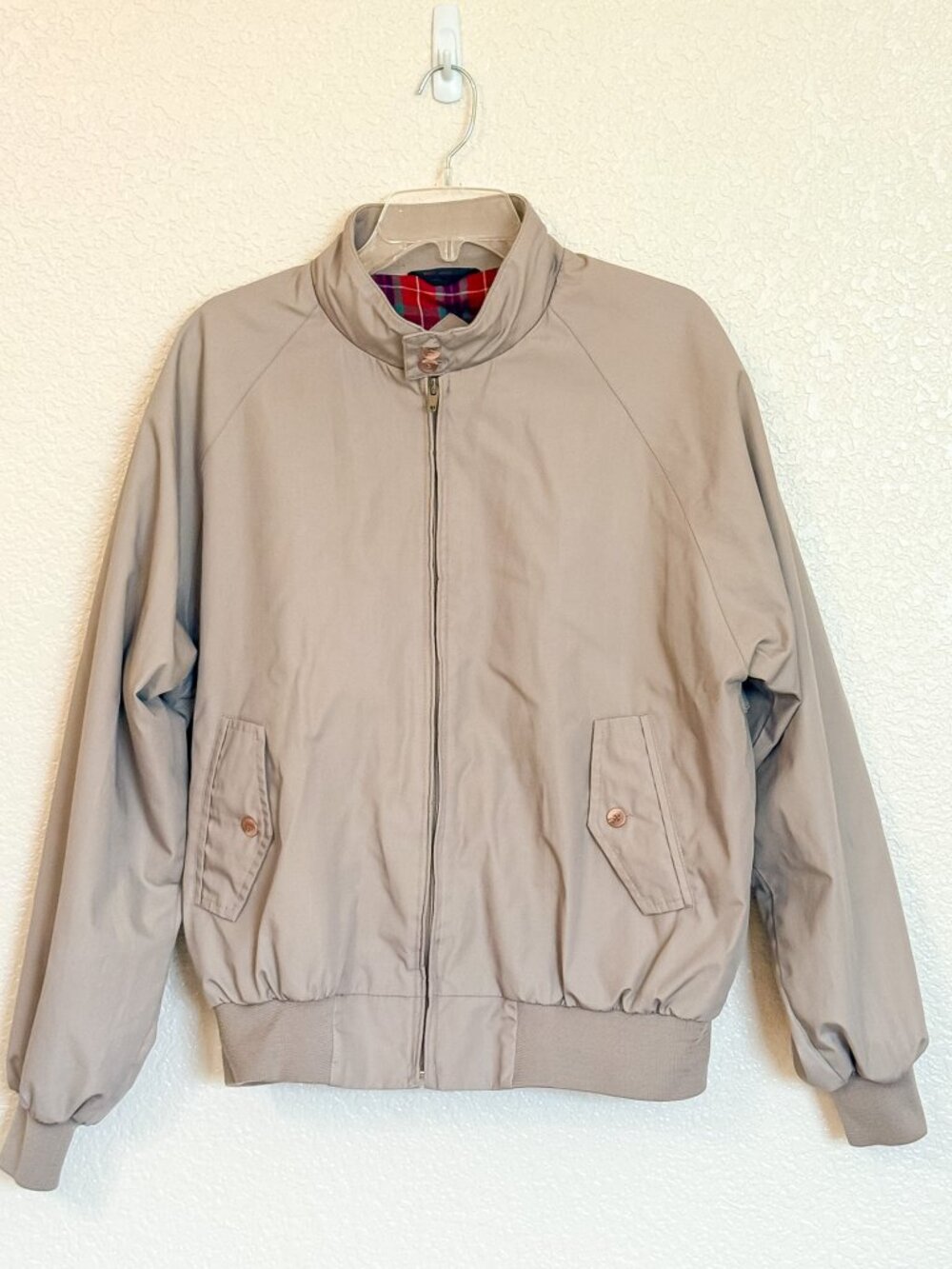 Field & Stream Harrington Bomber Jacket Large Tan Tartan Lining Vintage 80s